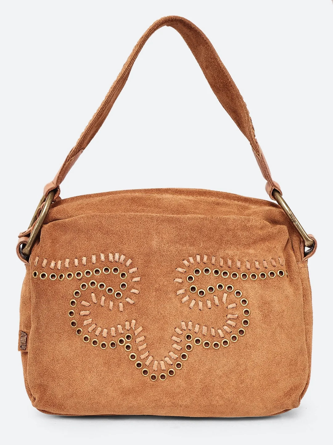 Artisan Suede Leather Embellished Shoulder Bag