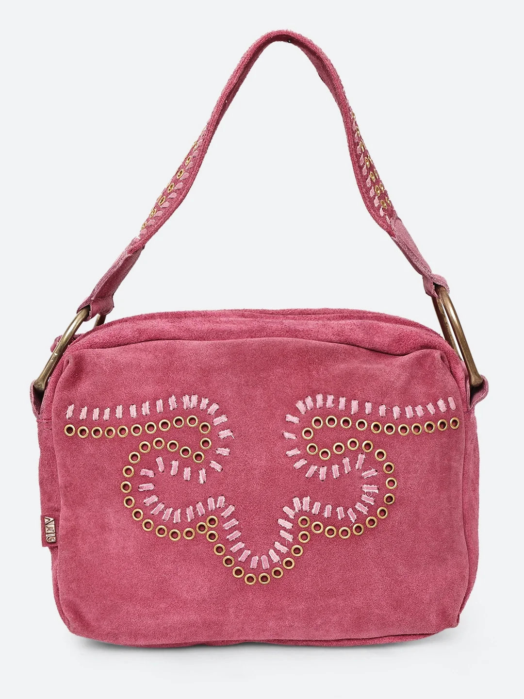 Artisan Suede Leather Embellished Shoulder Bag