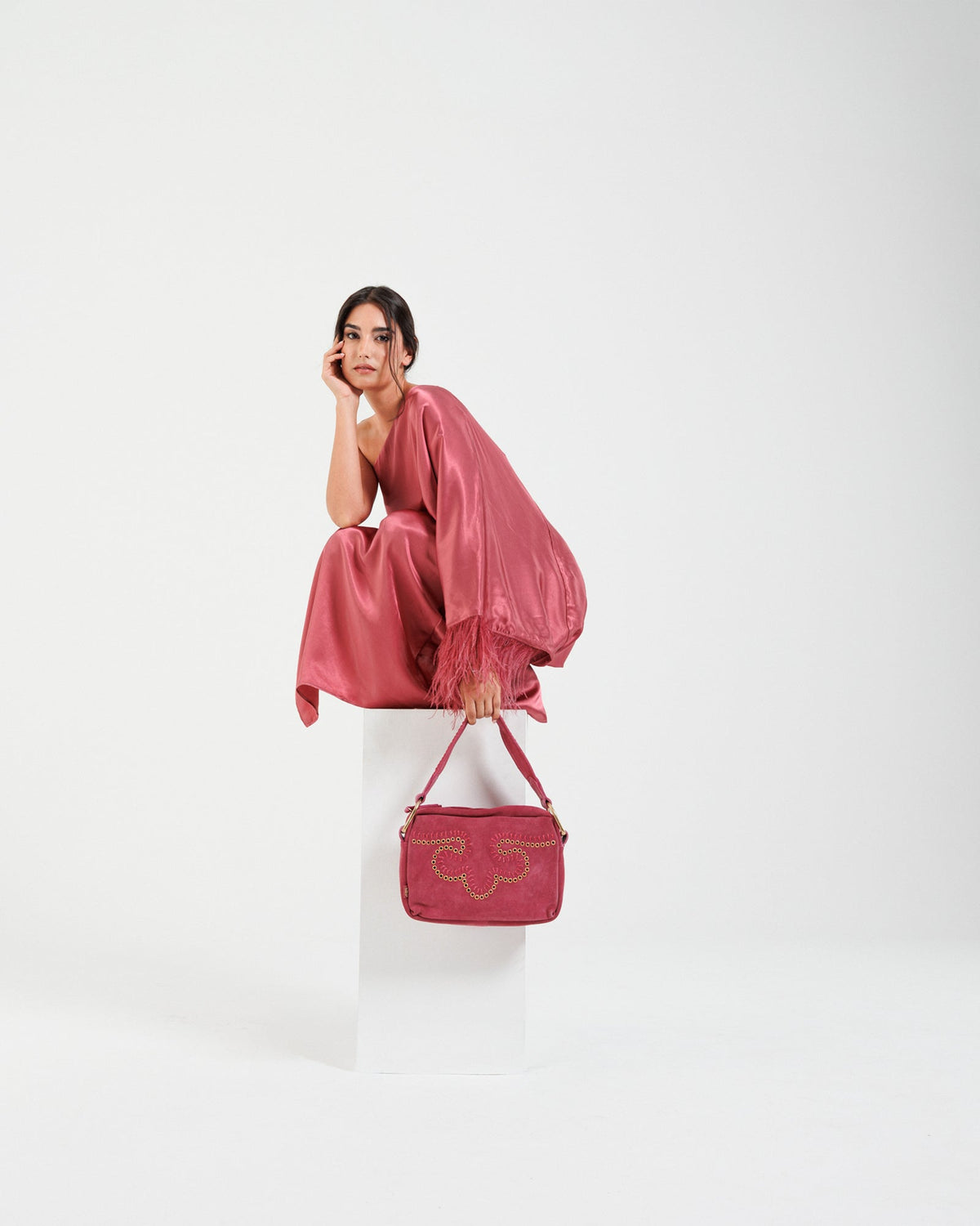 Artisan Suede Leather Embellished Shoulder Bag