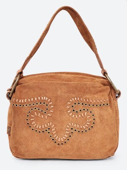 Artisan Suede Leather Embellished Shoulder Bag