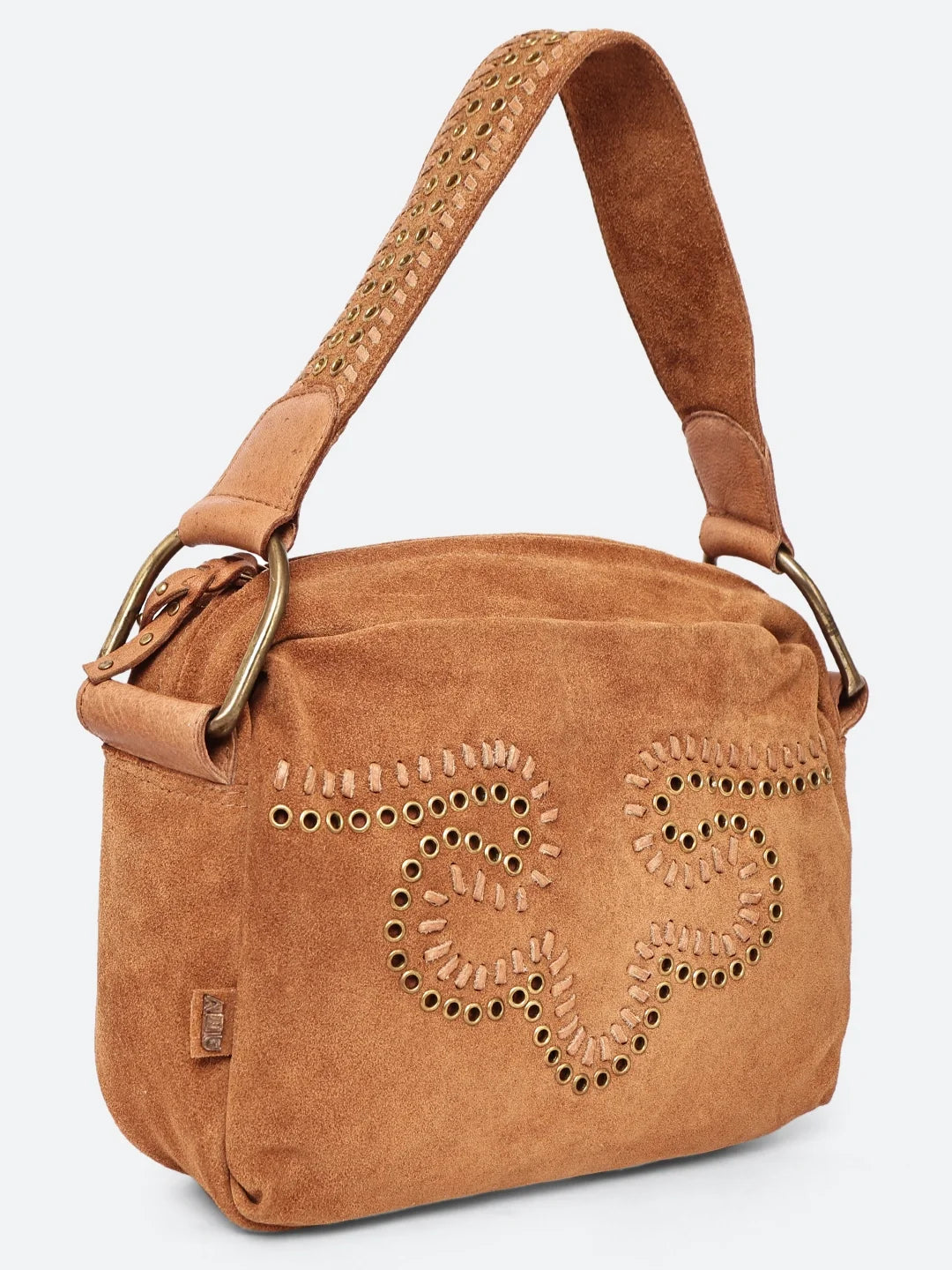 Artisan Suede Leather Embellished Shoulder Bag