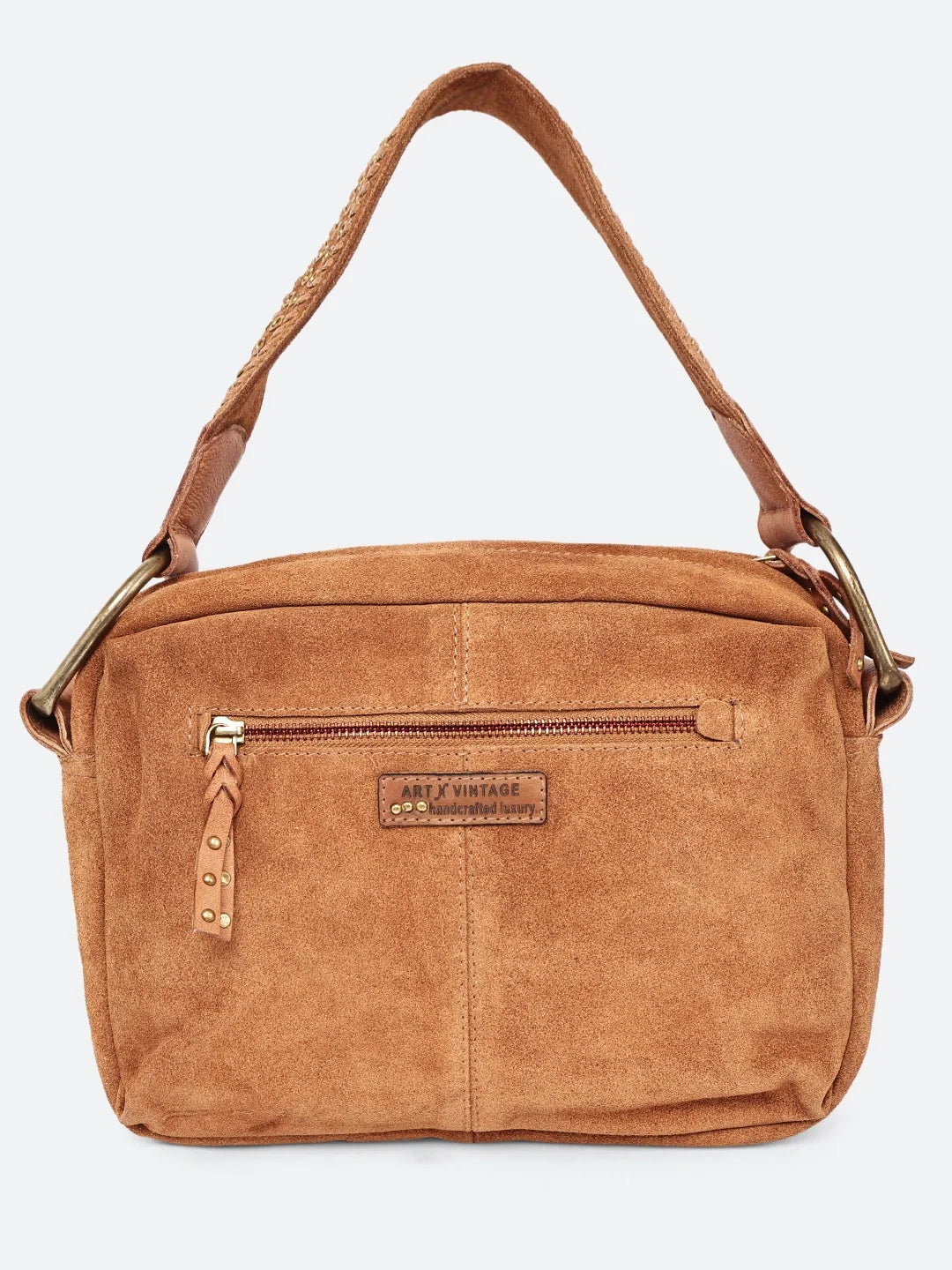 Artisan Suede Leather Embellished Shoulder Bag
