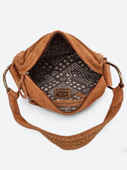 Artisan Suede Leather Embellished Shoulder Bag