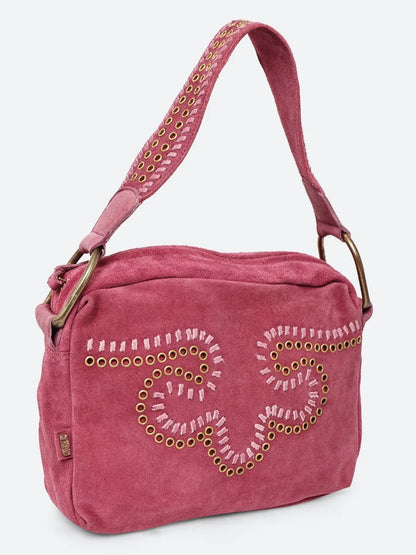 Artisan Suede Leather Embellished Shoulder Bag