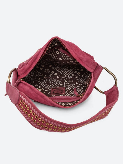 Artisan Suede Leather Embellished Shoulder Bag